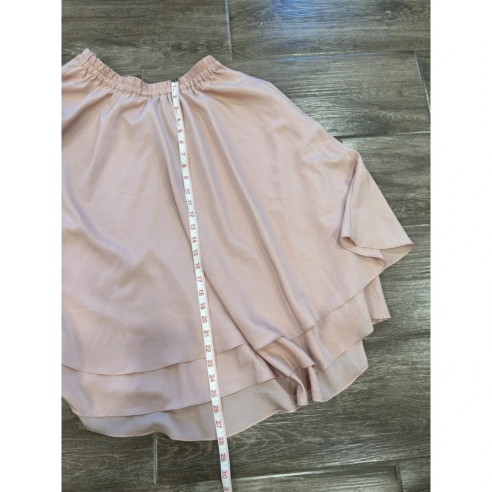 Lara Women's Light Pink XL Tiered Ruffle Skirt Elastic Waist Pockets Knee Length